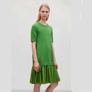 COS XS Green pleated sweater dress